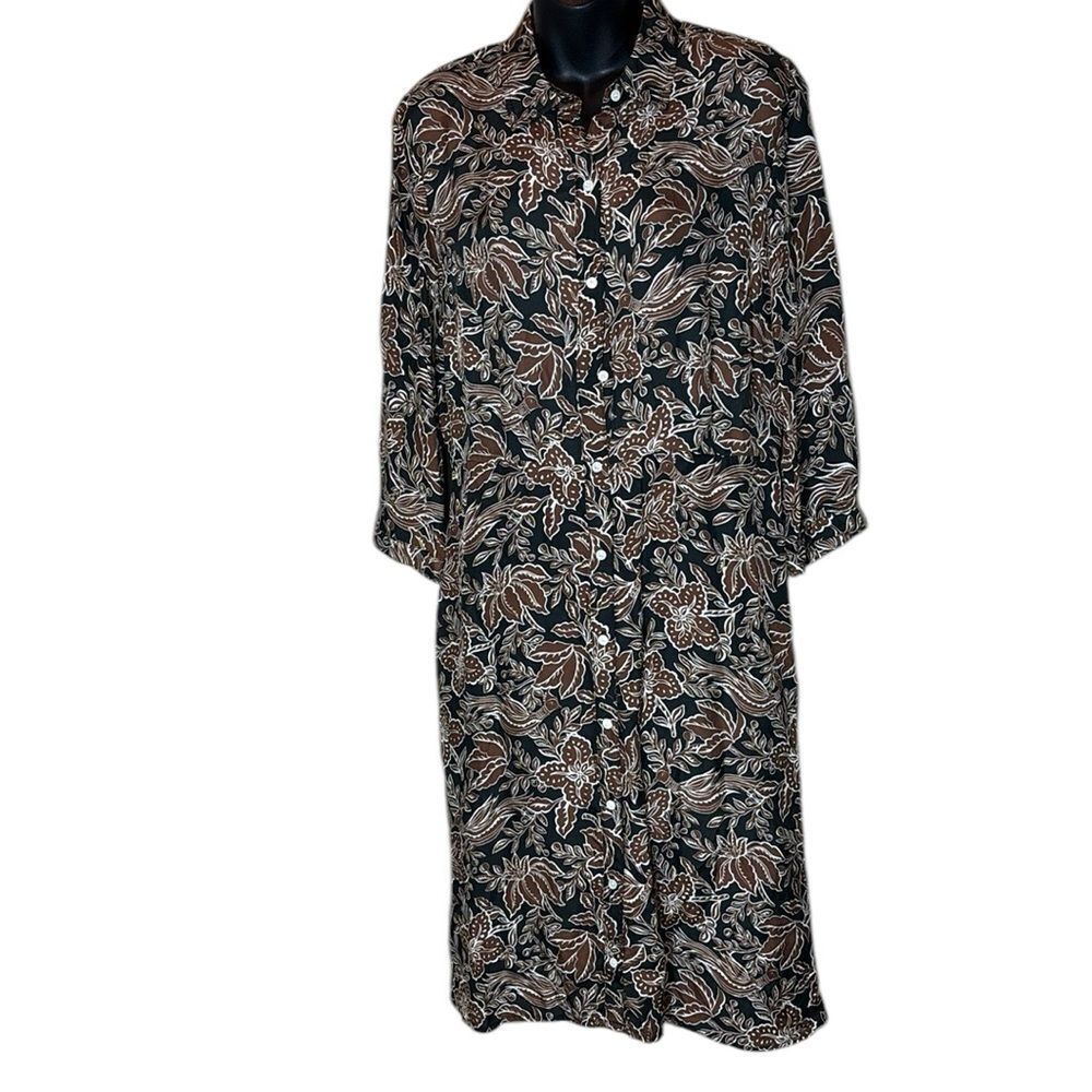 J. McLaughlin shirt dress long sleeve bird print button front silky medium